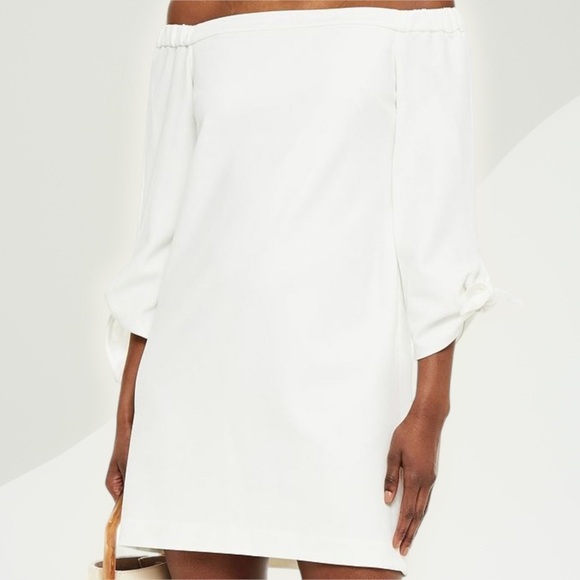 NWT Tibi ‘Structured Crepe Off-The-Shoulder Tie-Detail Dress’ in “Ivory” Size 4 - Picture 1 of 16